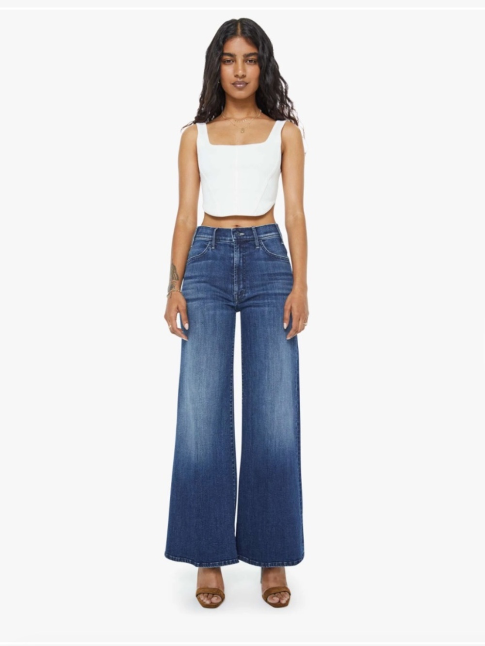 MOTHER The Lil Hustler 70's High Rise Wide Leg Roller Skimp Heirloom Size 34P - Picture 1 of 12